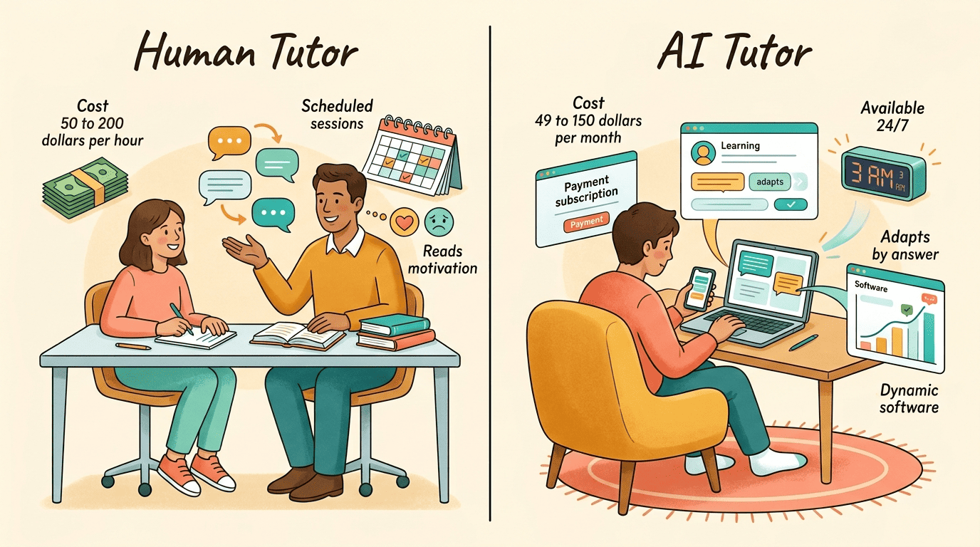 Comparison of a human tutor versus an AI tutor on cost and availability